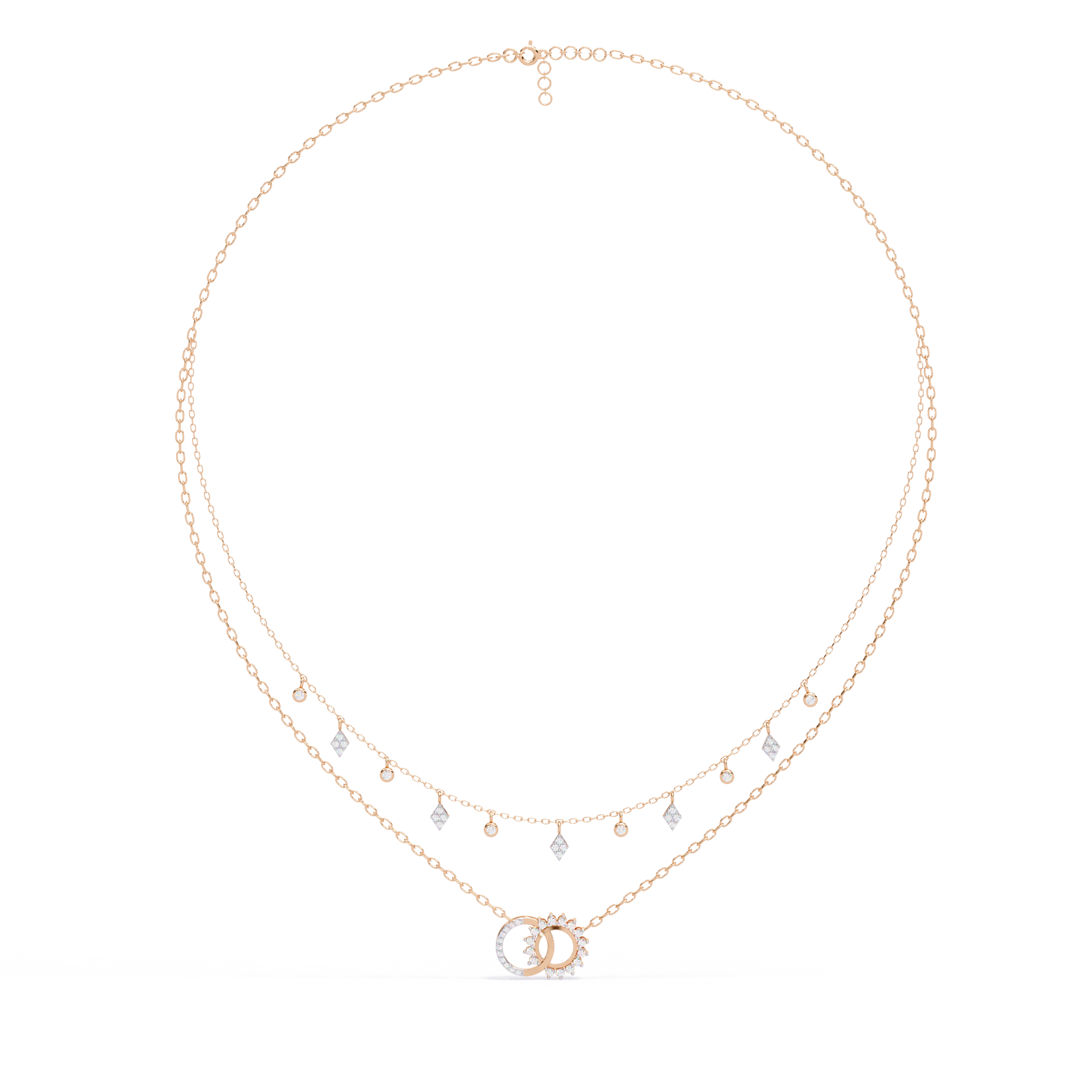 Solitairekart 0.28ct Double Chain Diamond Dangle Necklace-HI Color, VS-SI Clarity